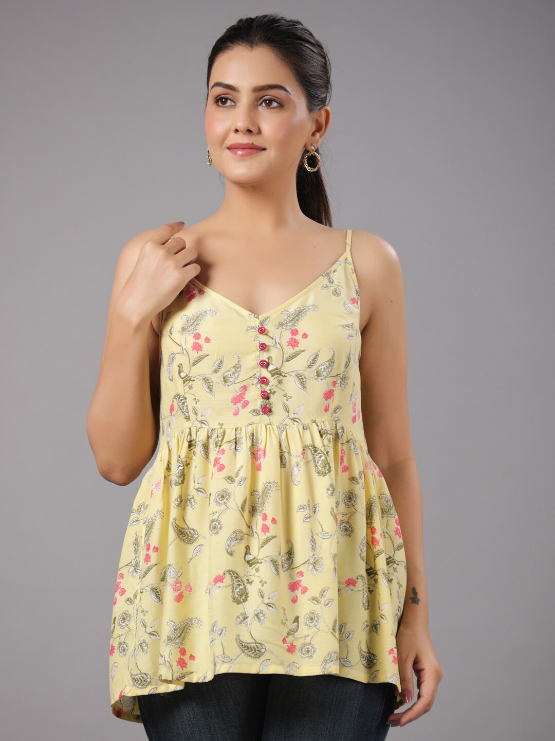 

CRAFTED FOR YOU Floral Printed A-Line Top, Yellow