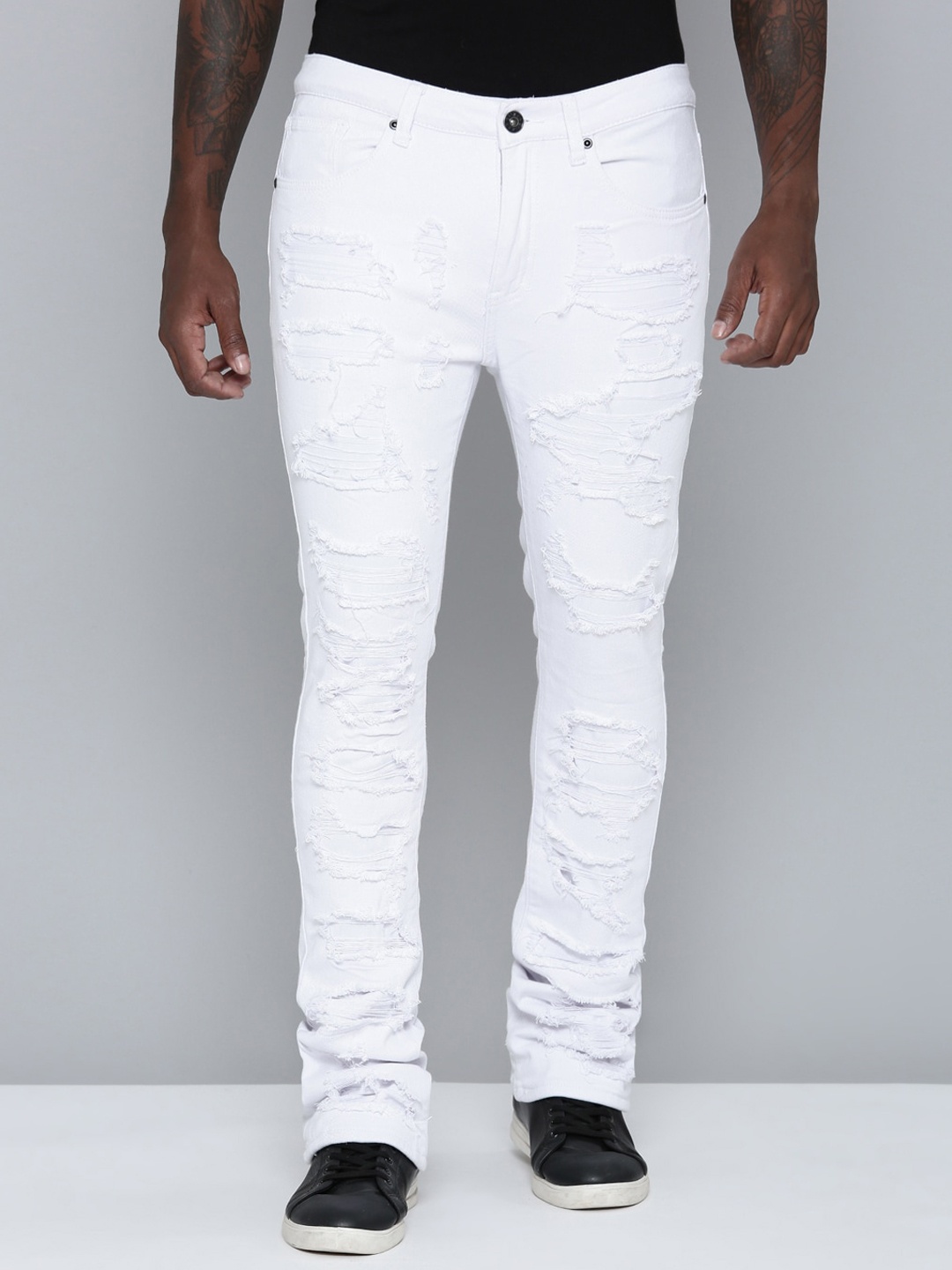

WAIMEA Men Hollywood Bootcut Highly Distressed Stretchable Jeans, White