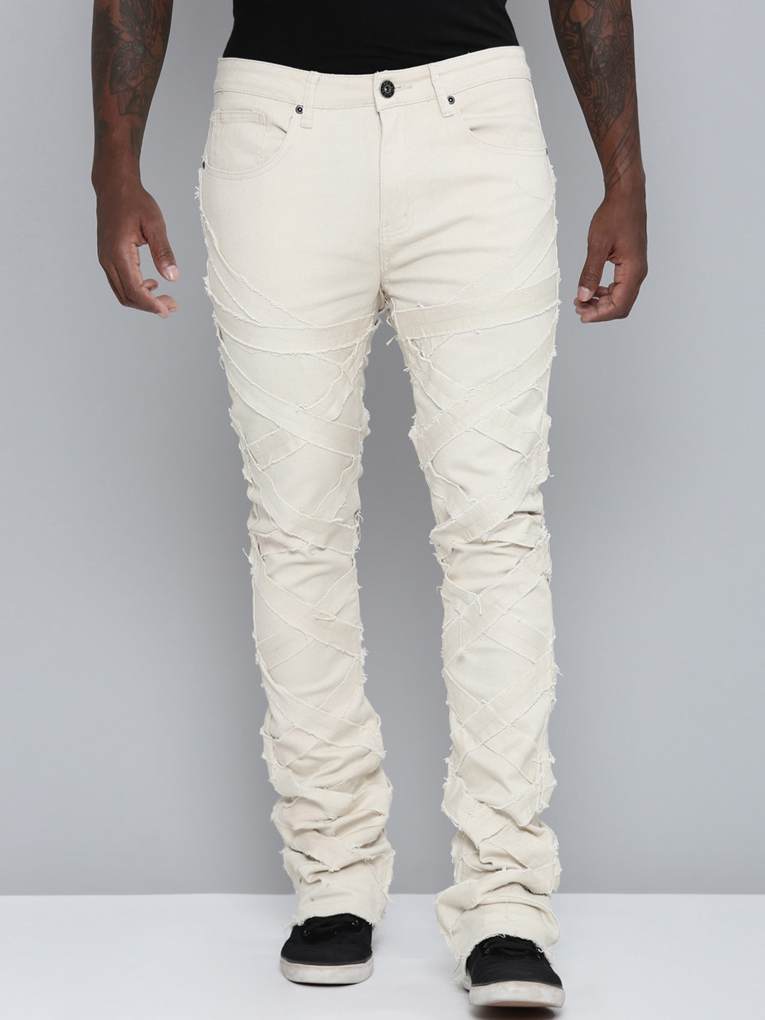 

WAIMEA Coloured Hollywood Bootcut Highly Distressed Stretchable Jeans, Cream