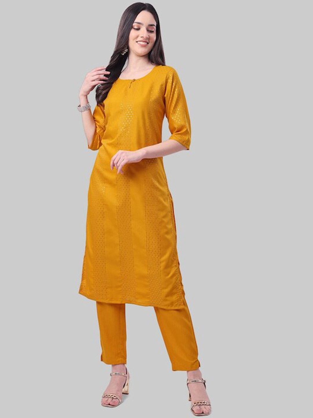 

Navlik Sequined Kurta With Trousers & Dupatta, Yellow