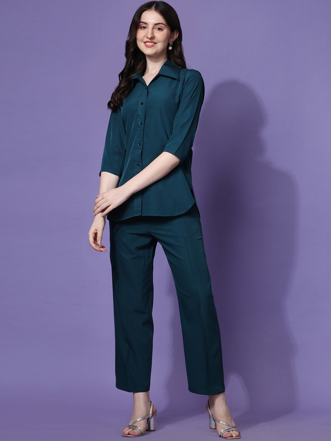 

SHEETAL Associates Shirt Collar Shirt With Trousers Co-Ords, Teal