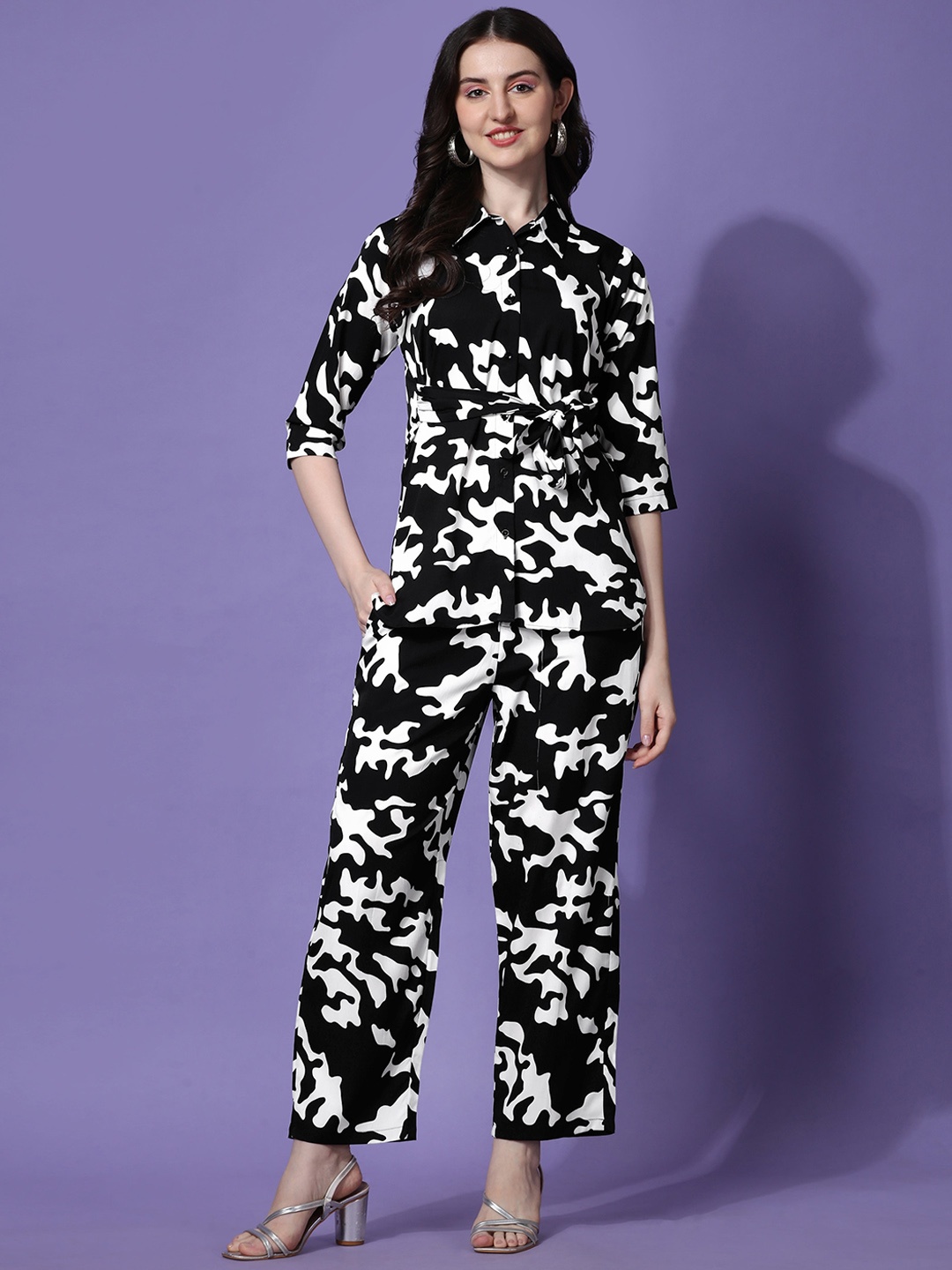 

SHEETAL Associates Printed Shirt With Trousers Co-Ords, Black