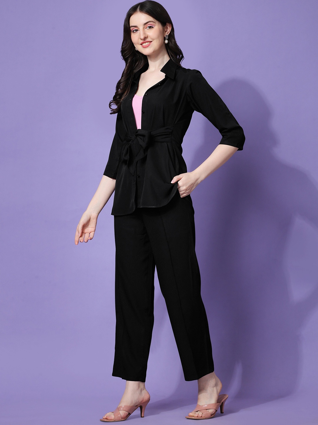 

SHEETAL Associates Shirt Collar Shirt Collar Shirt With Trousers Co-Ords, Black