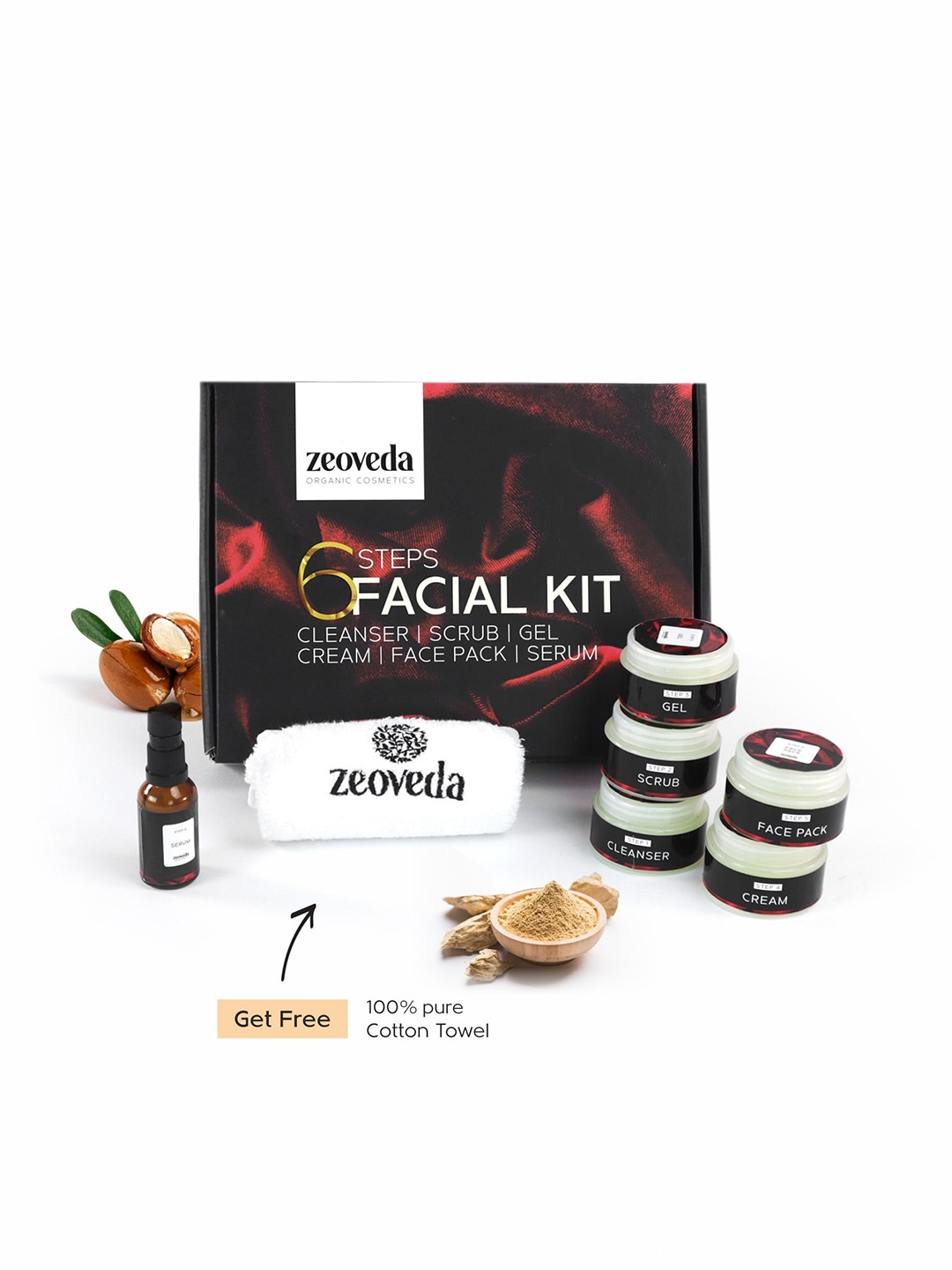 

Zeoveda 6 Steps Glowing Dew Skin Whitening Facial Kit with Free Pure Cotton Towel, Black