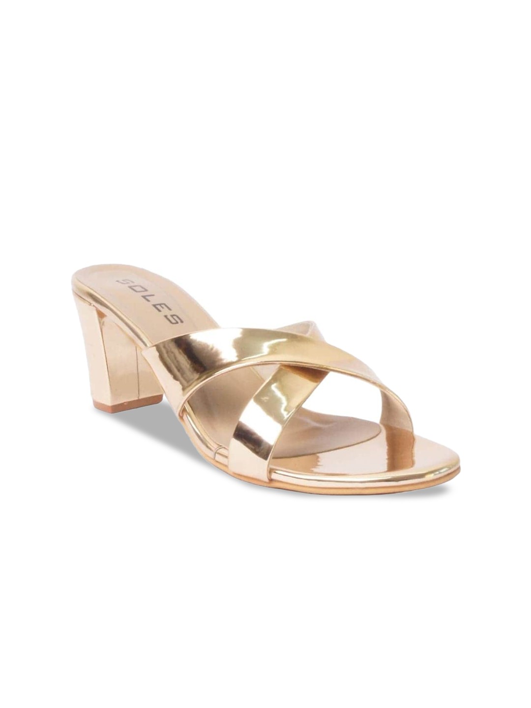

SOLES Open Toe Block Heels, Rose gold