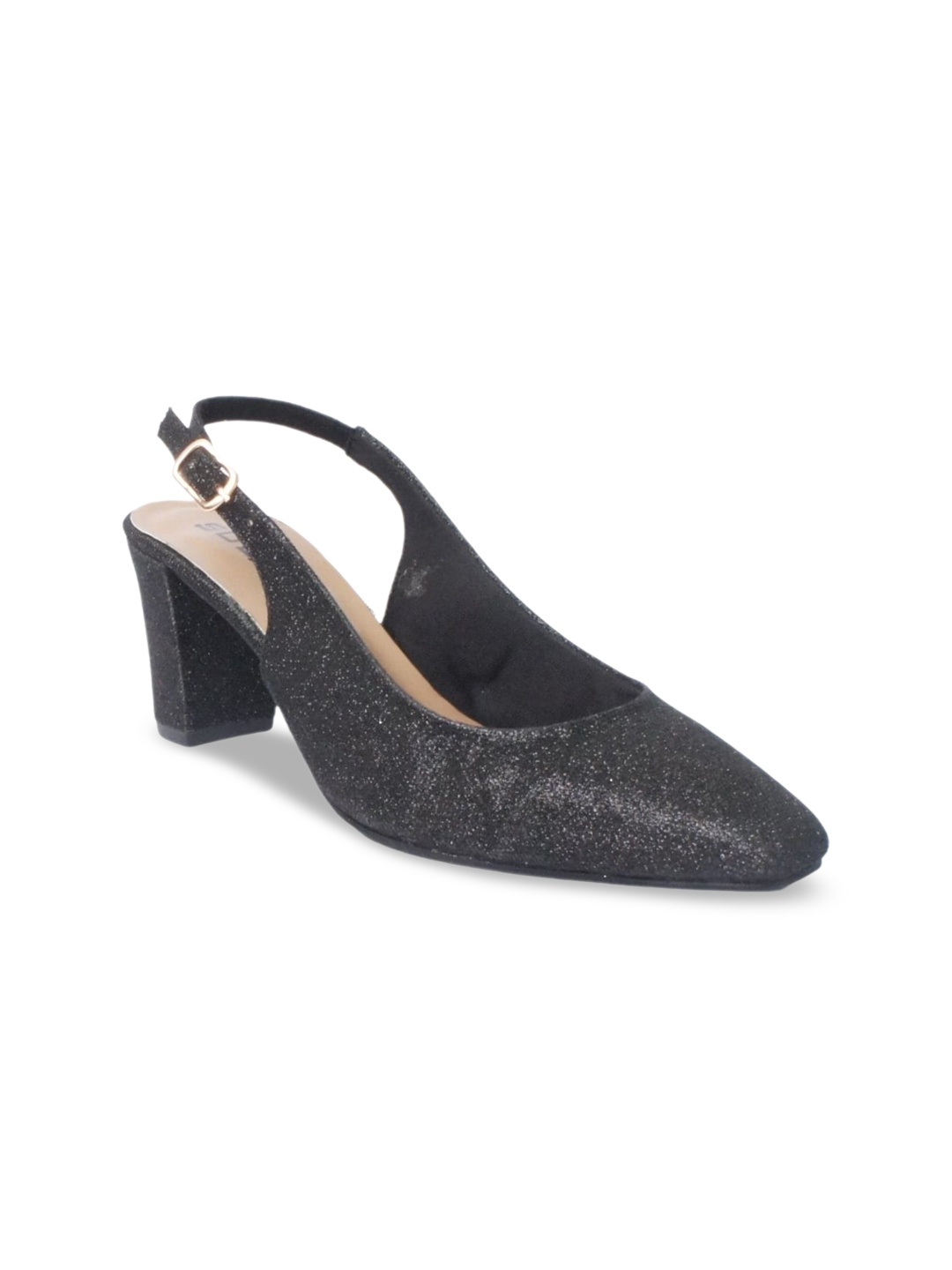 

SOLES Pointed Toe Embellished Block Mules With Buckle Closure, Black
