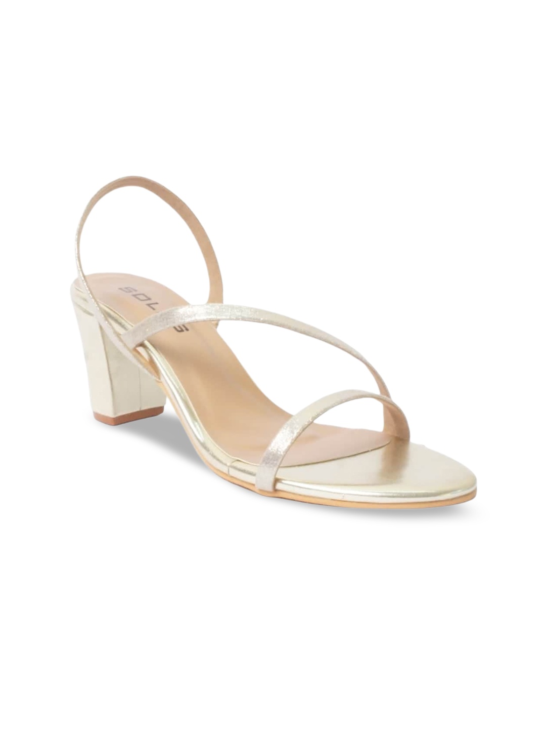 

SOLES Open Strap Block Heels With Backstrap, Gold
