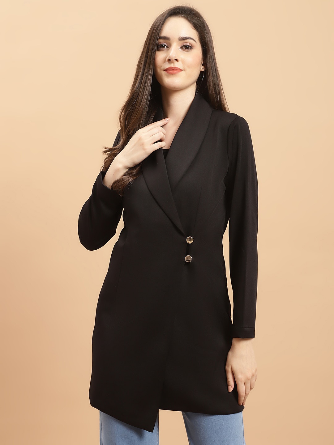 

Purple State Shawl Collar Single-Breasted Blazer, Black