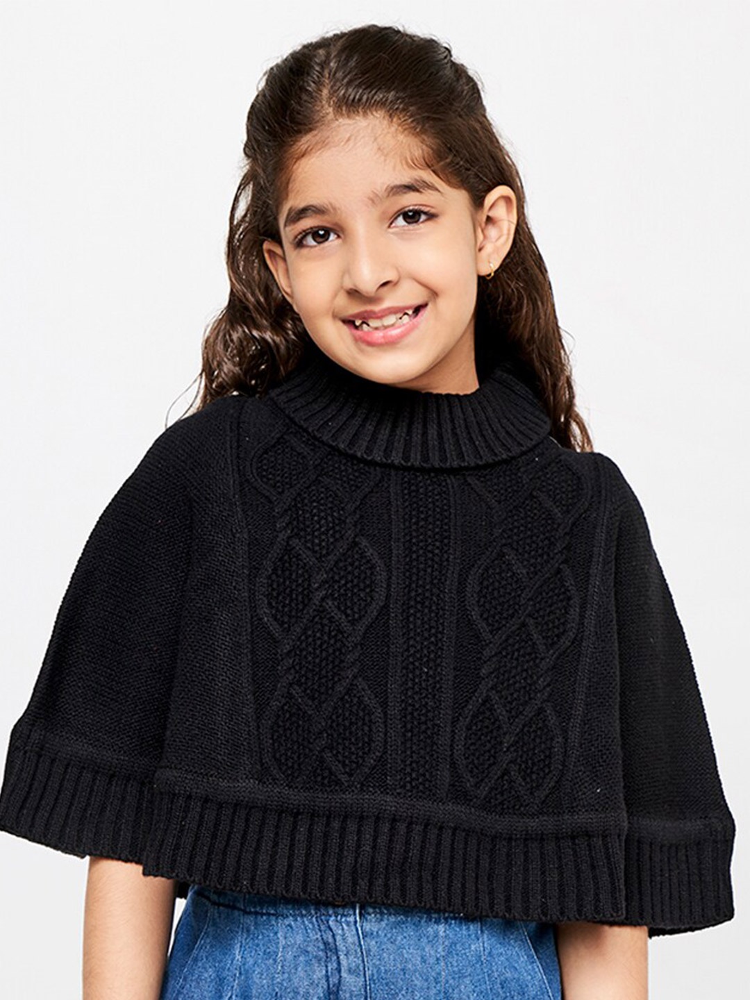 

Global Desi Girls Cable Knit Poncho Sweater, Black