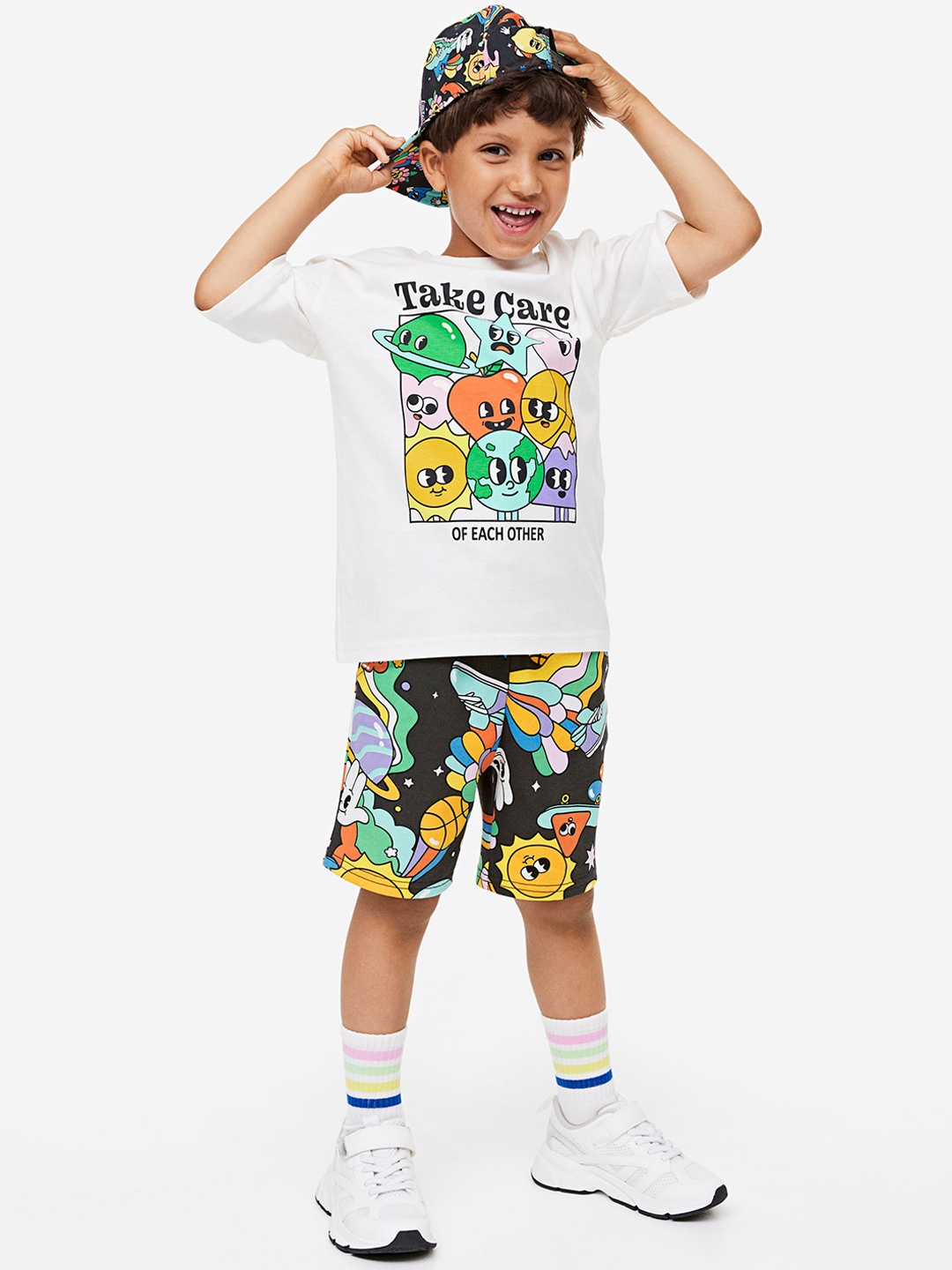

H&M Patterned Pull-On Sweatshorts, White