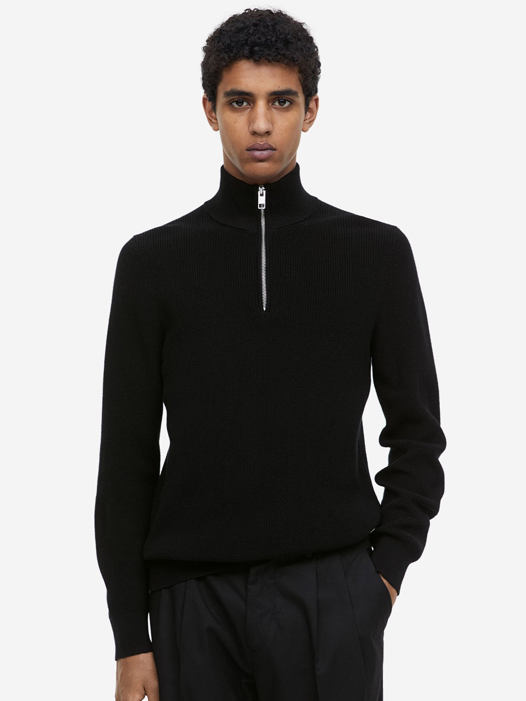 

H&M Pure Cotton Slim-Fit Jumper, Black