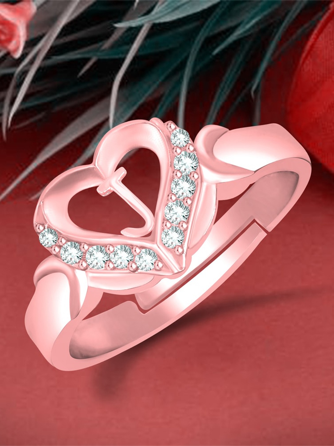 

MEENAZ Rose Gold-Plated AD Studded Alphabet J Adjustable Ring