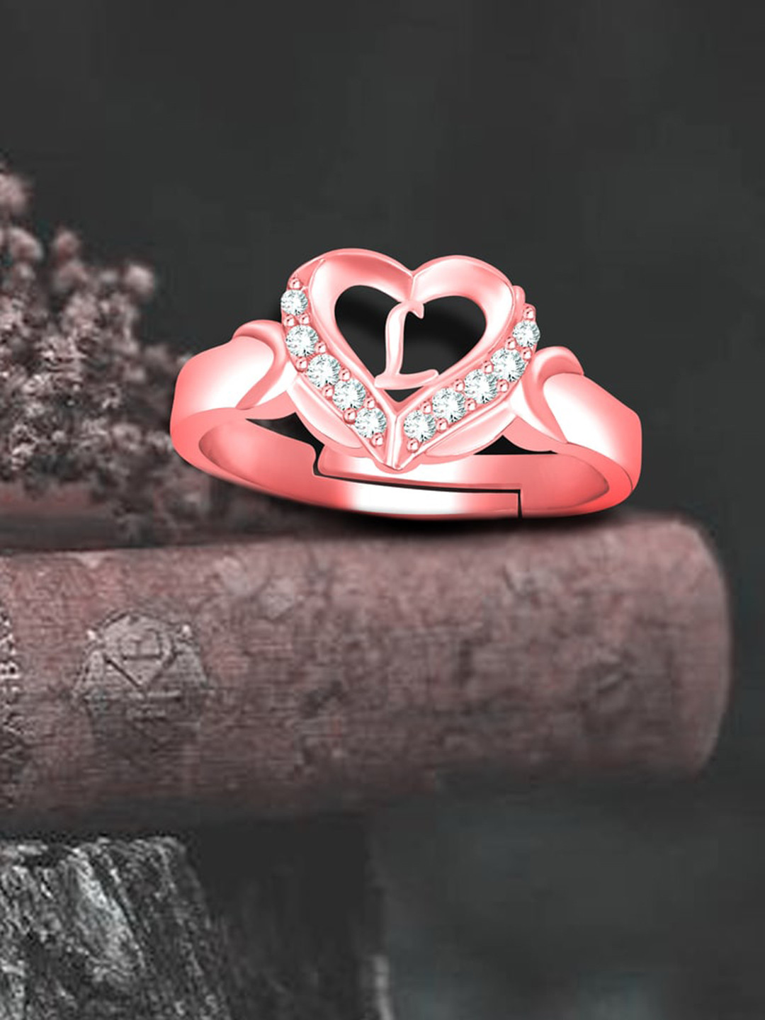 

MEENAZ Rose Gold-Plated American Diamond Studded Alphabet L Adjustable Ring
