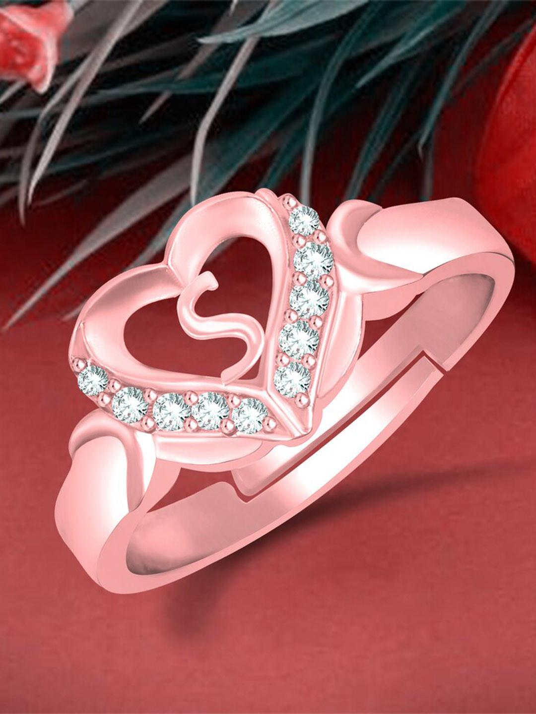 

MEENAZ Rose Gold-Plated AD Studded Alphabet S Adjustable Ring