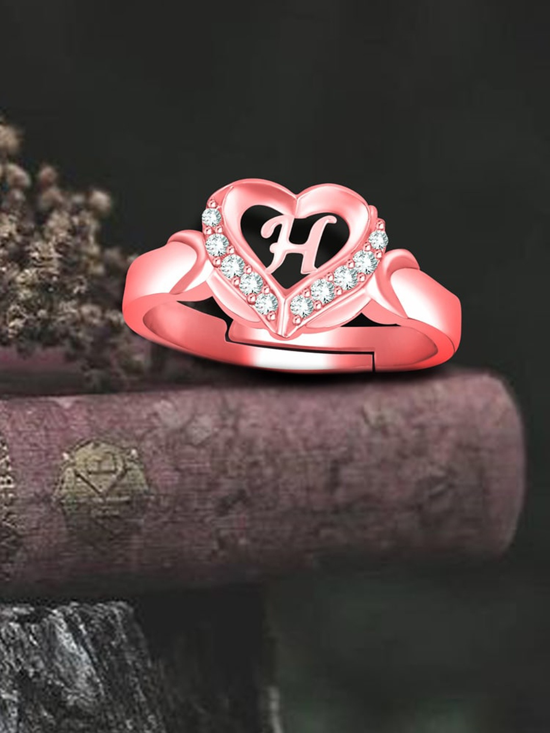 

MEENAZ Rose Gold-Plated AD Studded Alphabet H Adjustable Ring