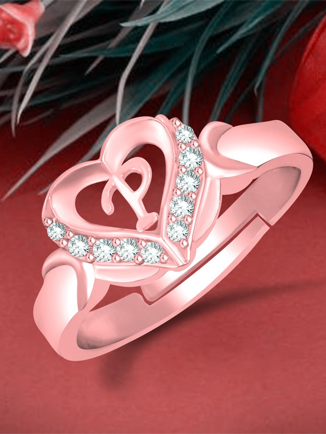 

MEENAZ Rose Gold-Plated AD Studded Alphabet P Adjustable Ring