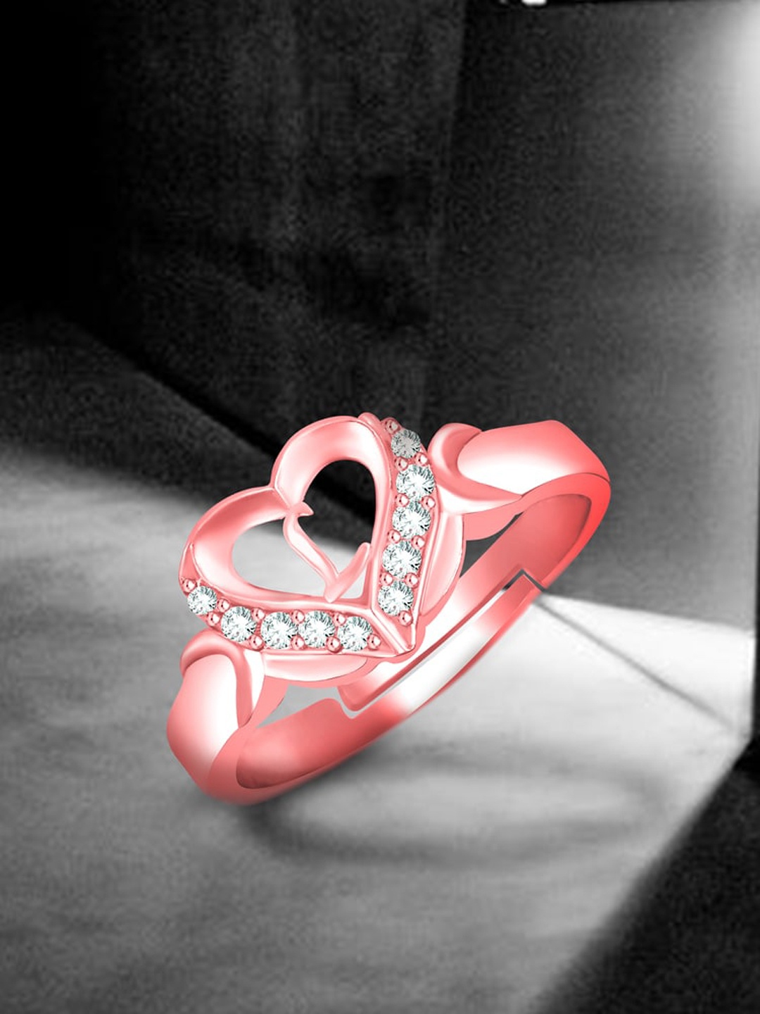 

MEENAZ Rose Gold-Plated AD Studded Alphabet L Adjustable Ring