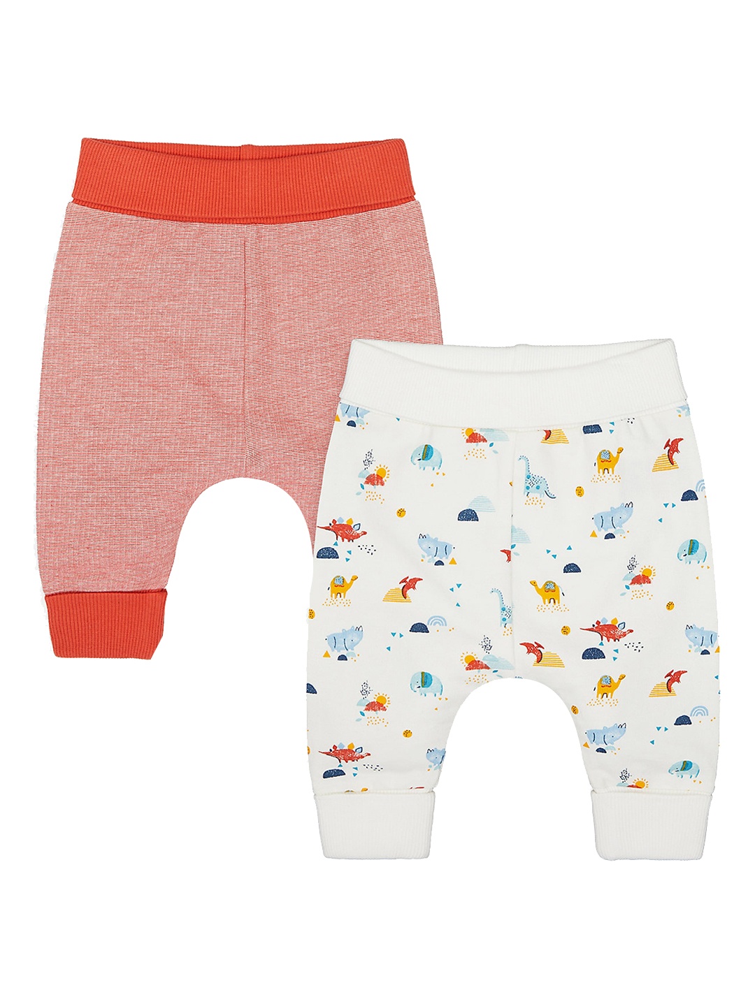 

mothercare Infant Kids Pack of 2 Mid Rise Printed Cotton Joggers, Orange