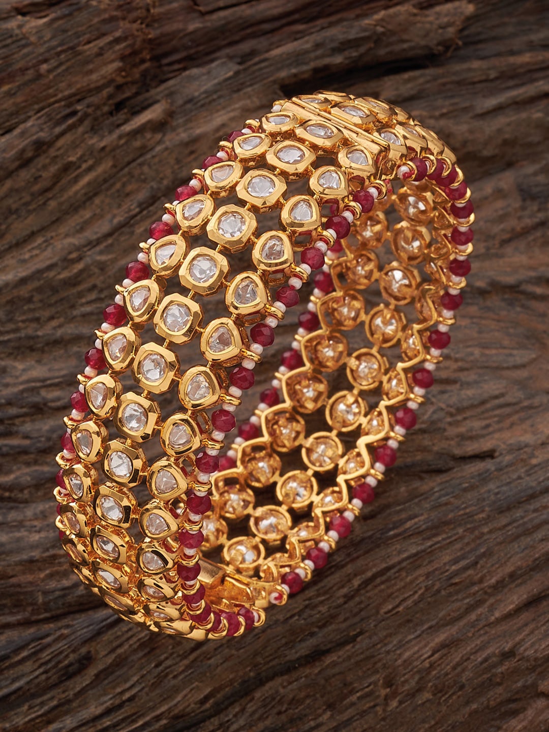 

Kushal's Fashion Jewellery Set of 2 Gold-Plated Kundan-Studded Bangles