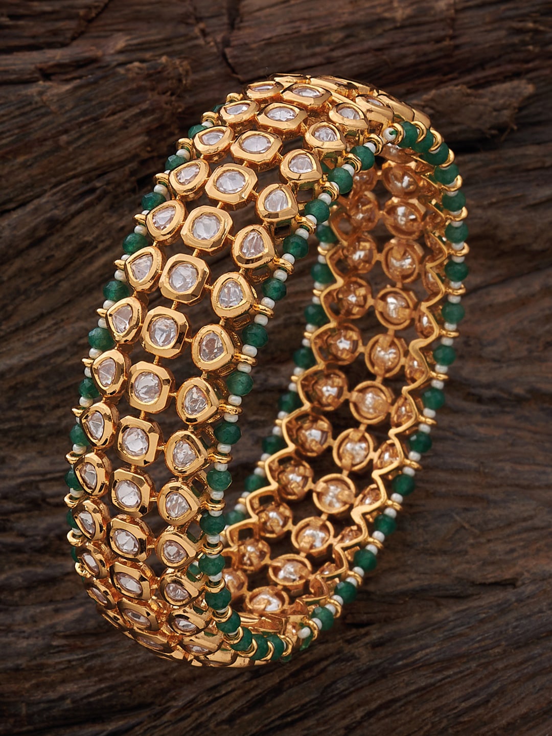 

Kushal's Fashion Jewellery Set of 2 Gold-Plated Kundan-StuddedBangles