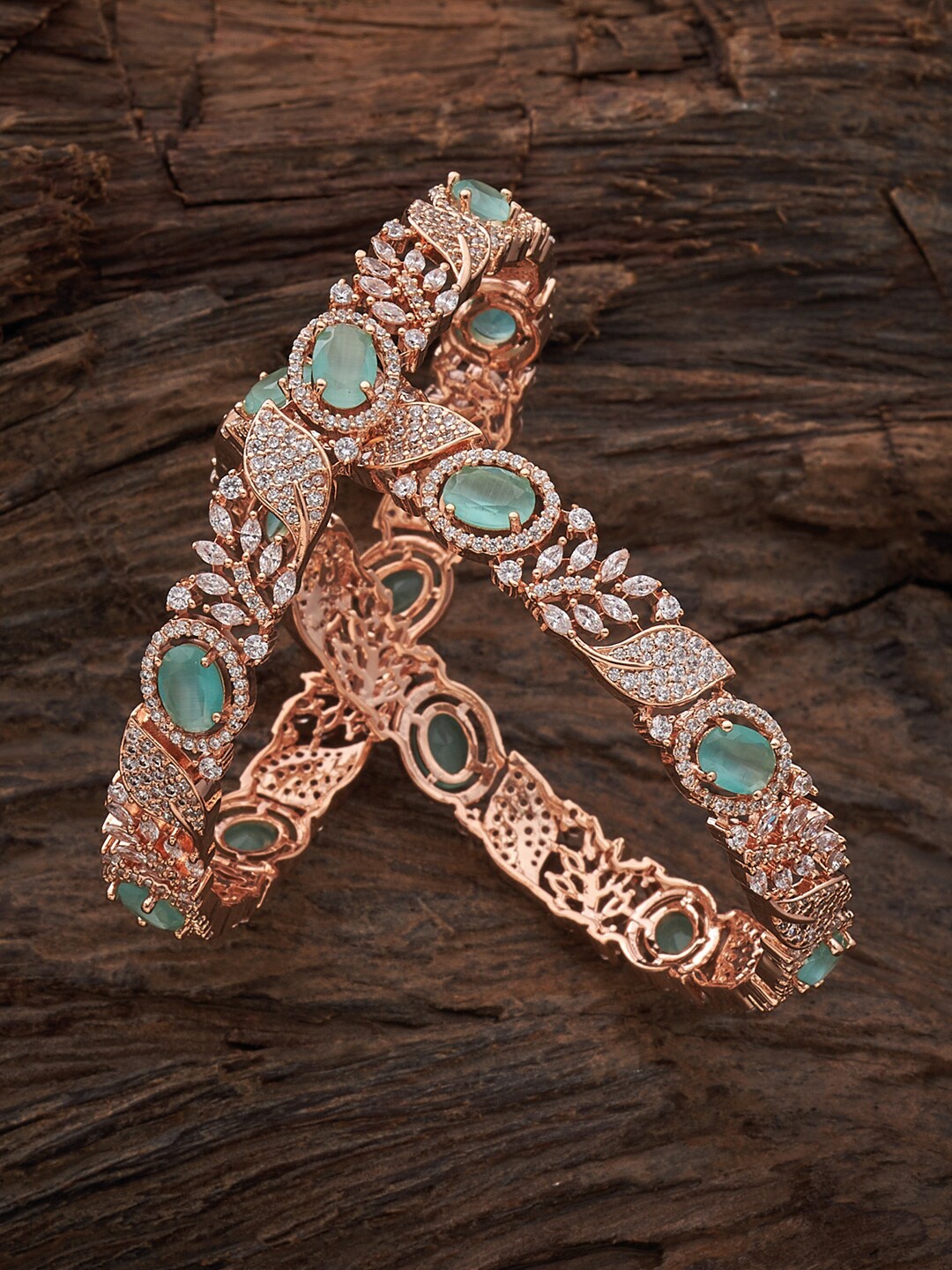 

Kushal's Fashion Jewellery Set of 2 Rose Gold-Plated Cubic Zirconia Bangles
