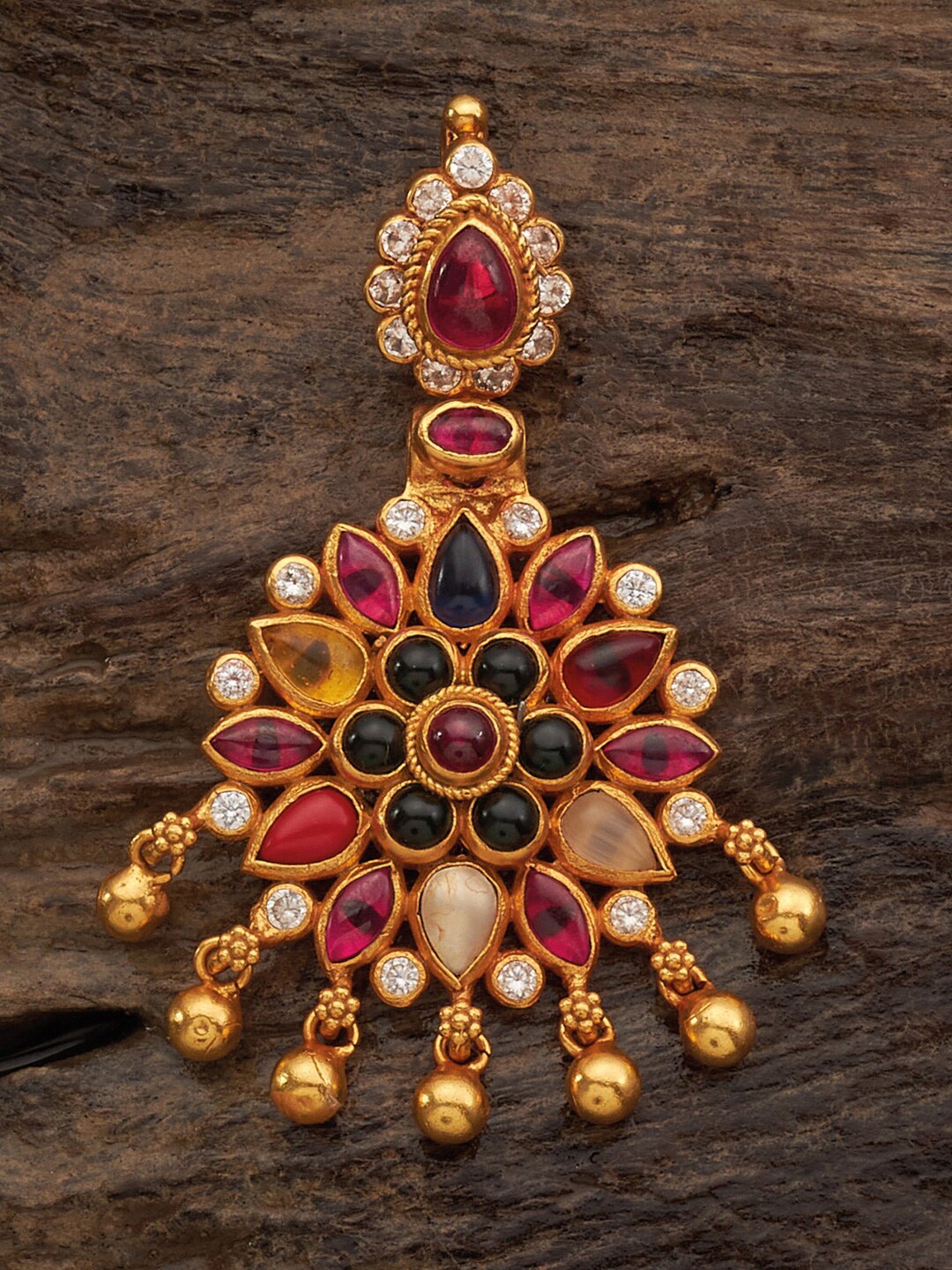

Kushal's Fashion Jewellery 92.5 Pure Silver Gold-Plated Stone-Studded Pendant