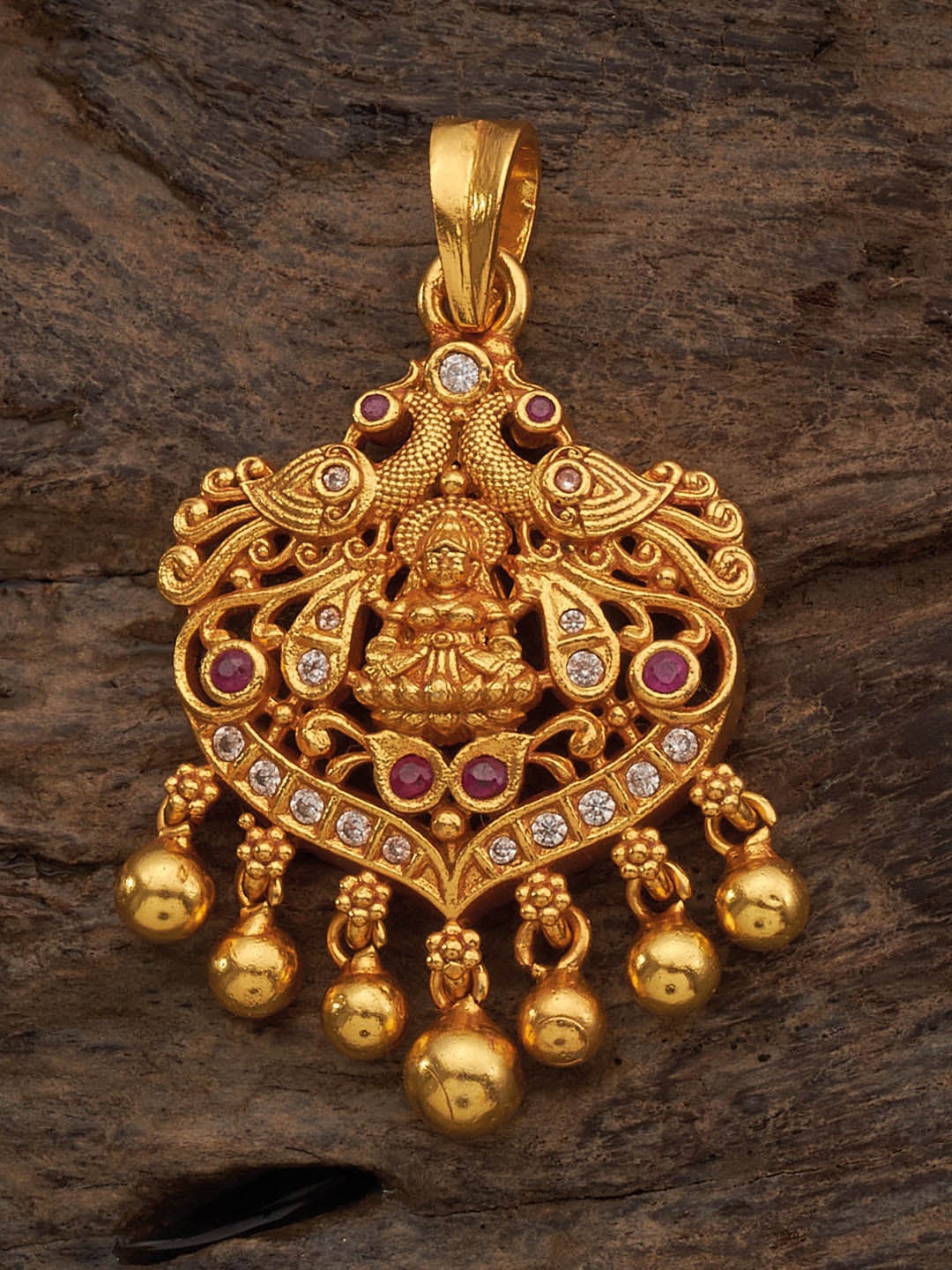 

Kushal's Fashion Jewellery 92.5 Pure Silver Gold-Plated Stone-Studded Pendant