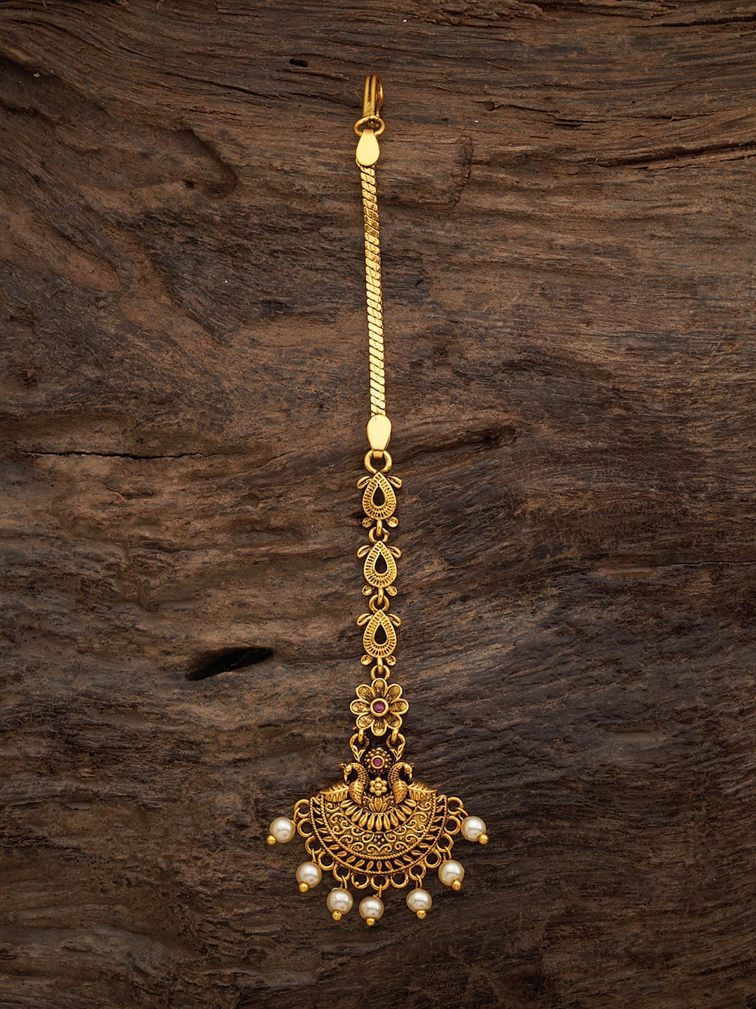 

Kushal's Fashion Jewellery Rose Gold-Plated Stone-Studded & Beaded Maangtikka