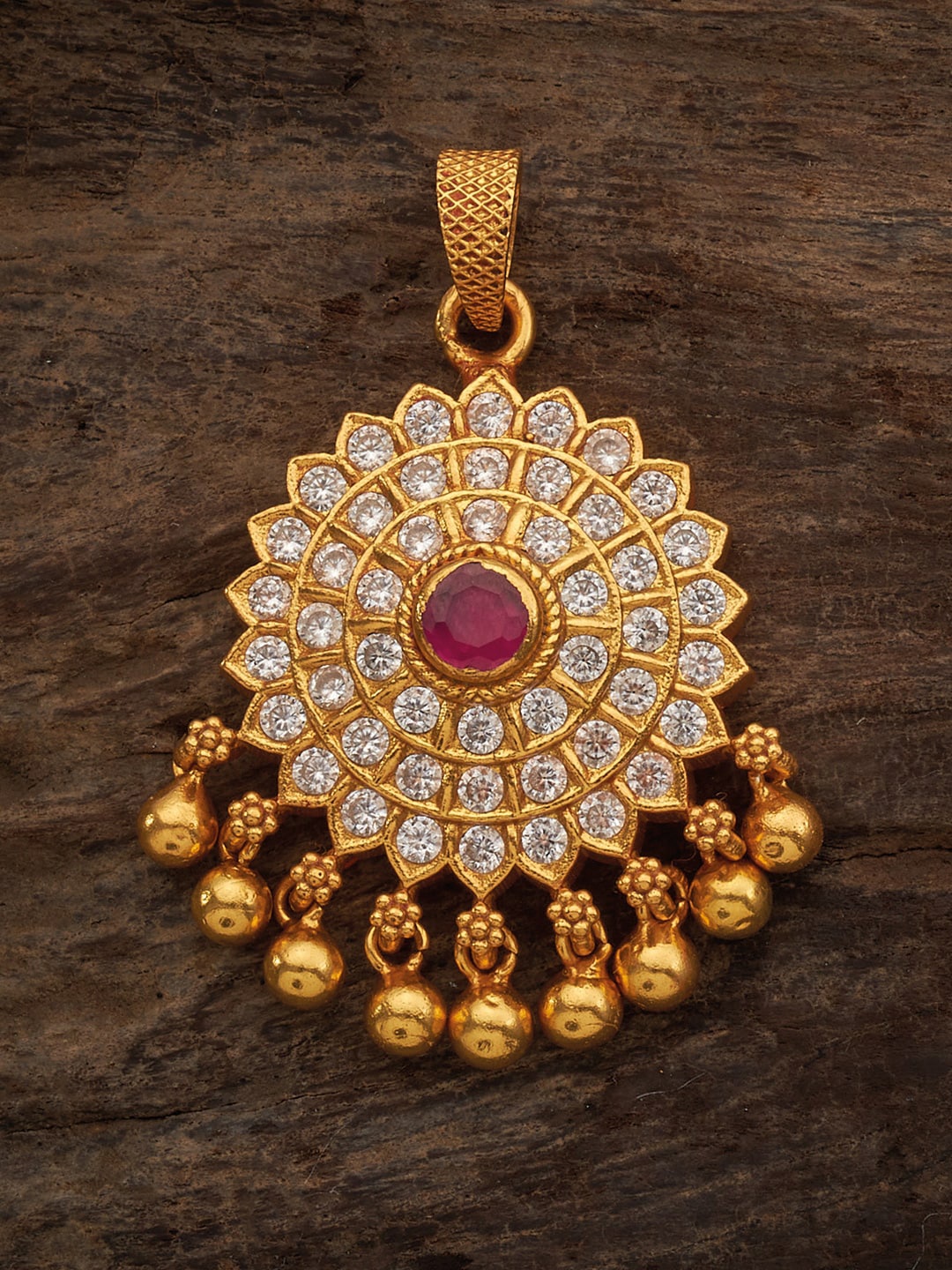 

Kushal's Fashion Jewellery 92.5 Pure Silver Gold-Plated Stone-Studded Pendant