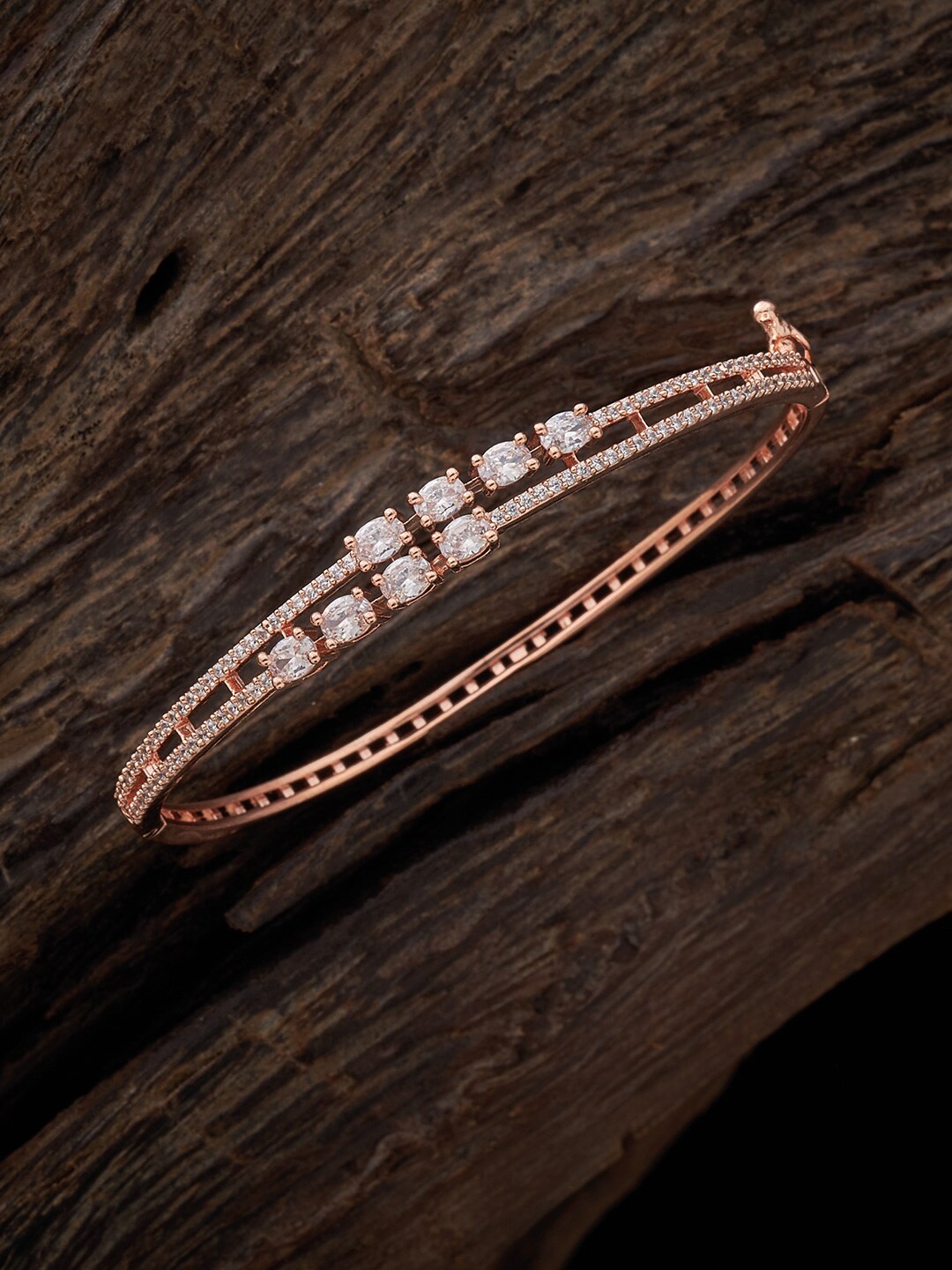 

Kushal's Fashion Jewellery Rose Gold-Plated Cubic Zirconia Studded Bangle-Style Bracelet