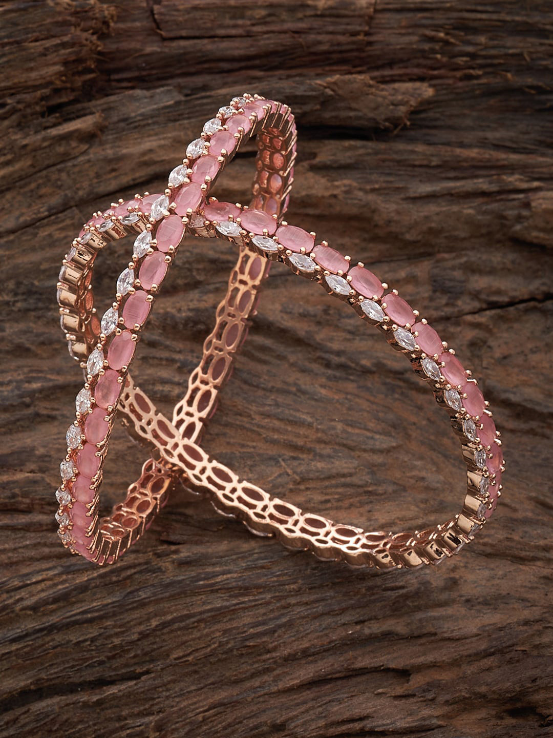 

Kushal's Fashion Jewellery Set of 2 Rose Gold-Plated CZ-Studded Bangles