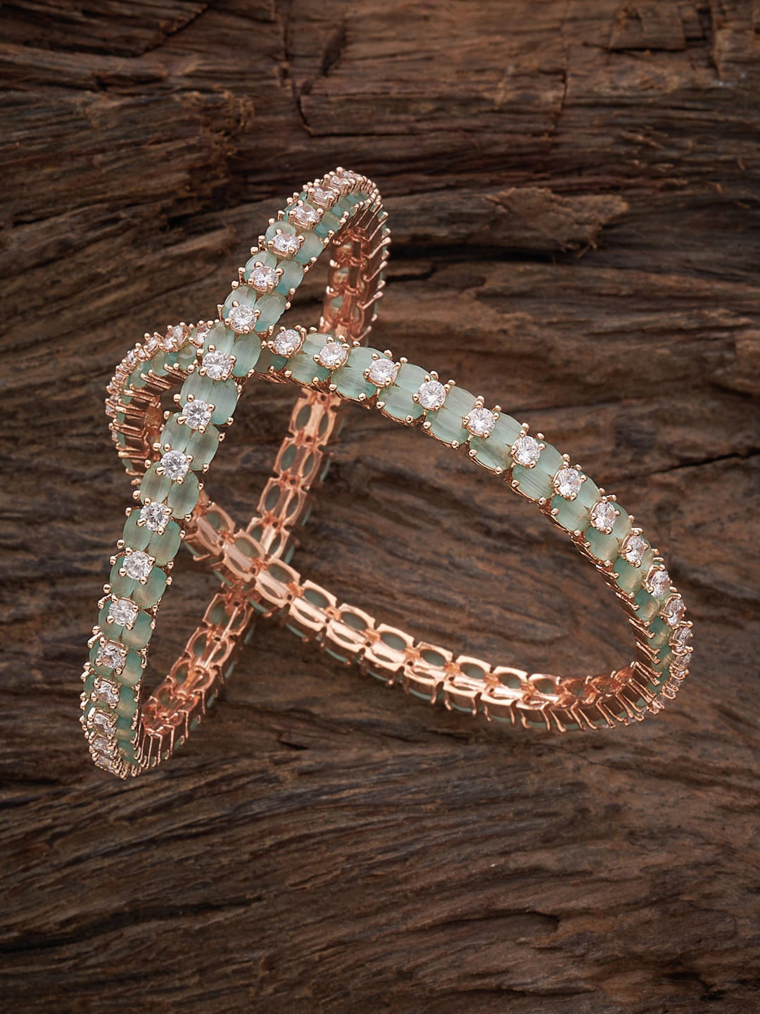 

Kushal's Fashion Jewellery Set of 2 Rose Gold-Plated CZ-Studded Bangles