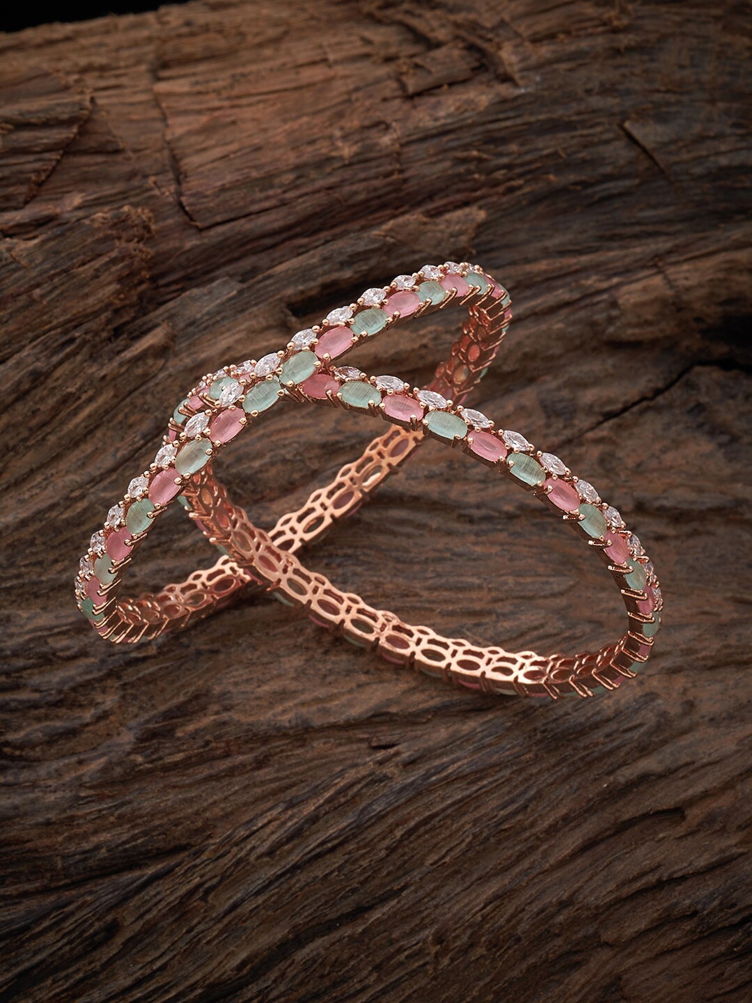 

Kushal's Fashion Jewellery Set of 2 Rose Gold-Plated CZ-Studded Bangles