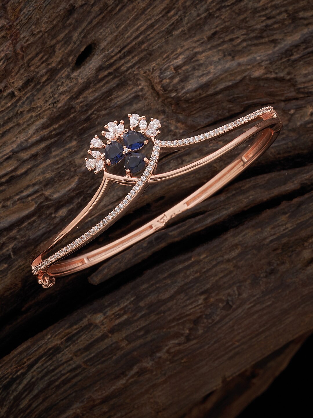 

Kushal's Fashion Jewellery Rose Gold-Plated Cubic Zirconia Studded Kada Bracelet
