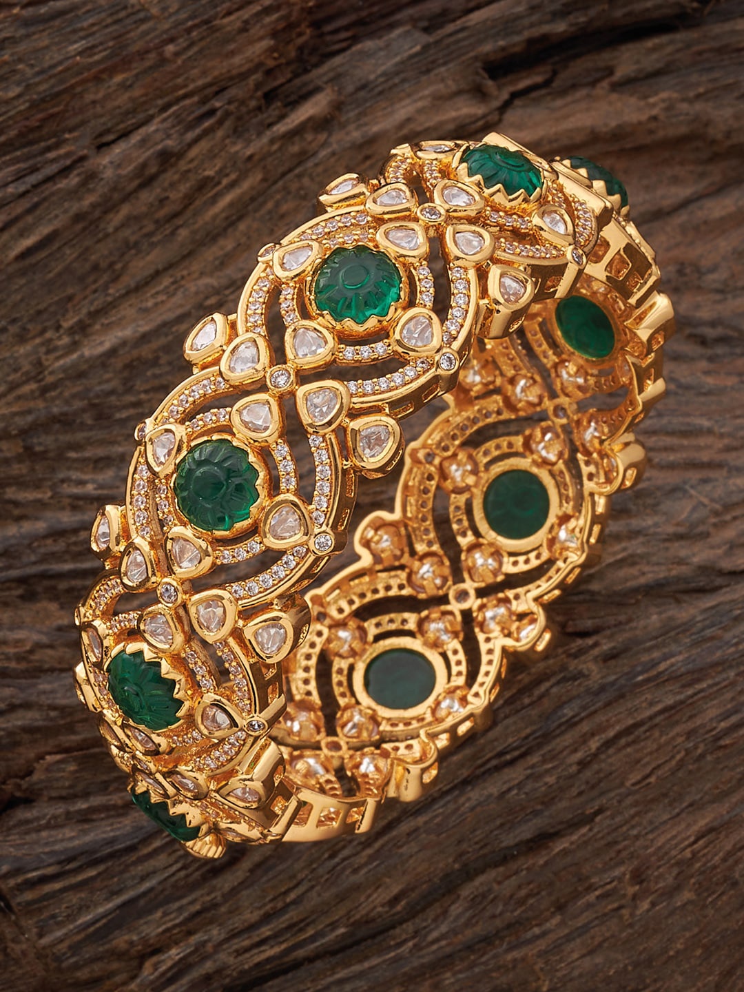 

Kushal's Fashion Jewellery Set of 2 Gold-Plated Kundan-Studded Bangles