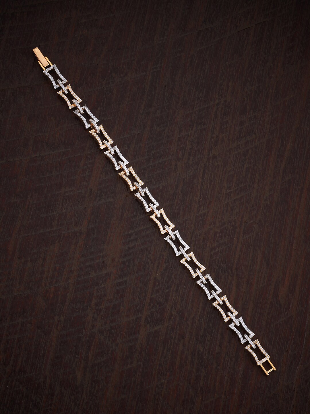 

Kushal's Fashion Jewellery Rhodium-Plated Cubic Zirconia Studded Link Bracelet, Gold