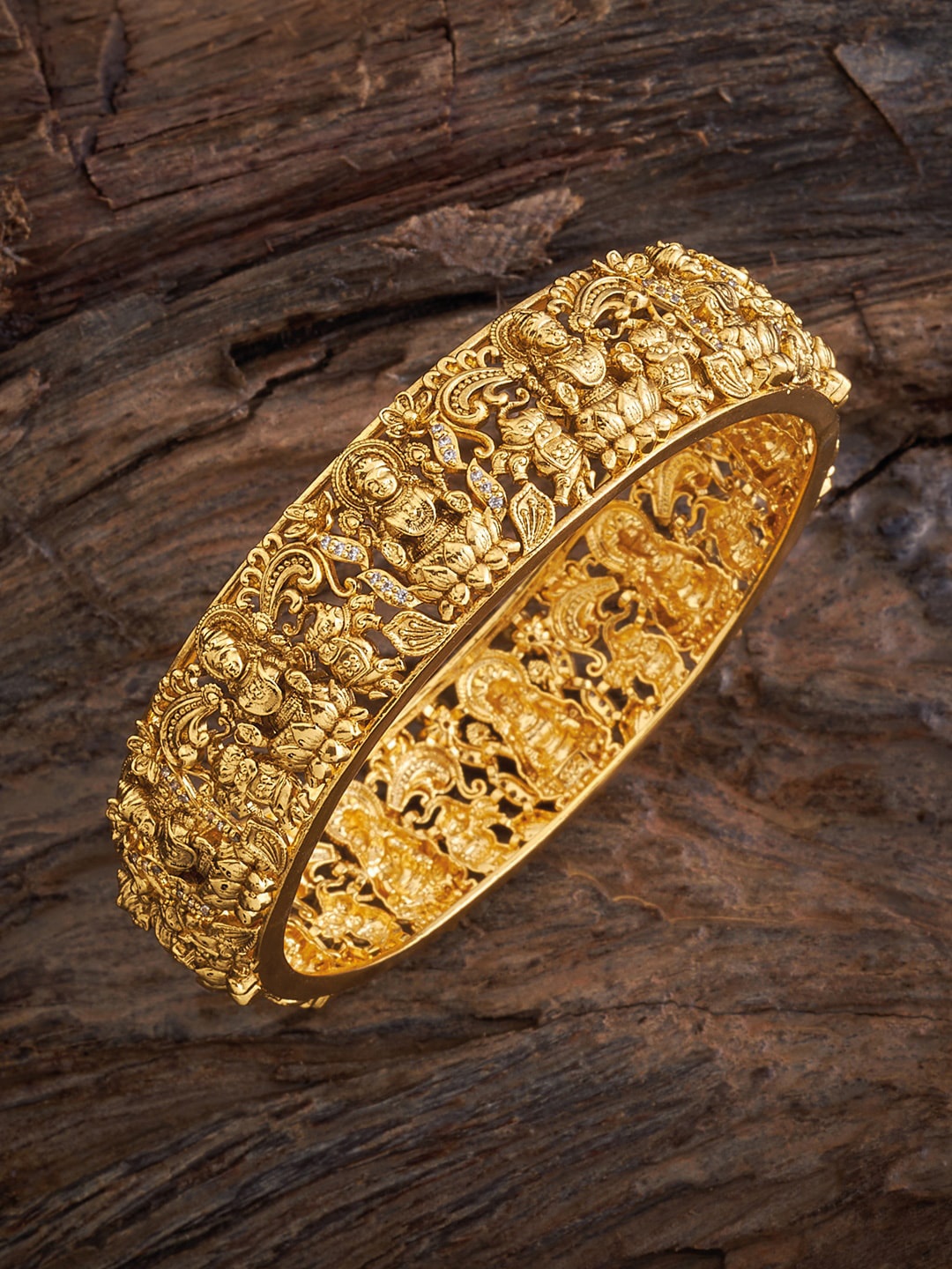 

Kushal's Fashion Jewellery Set of 2 92.5 Pure Silver Gold-Plated Temple Bangles