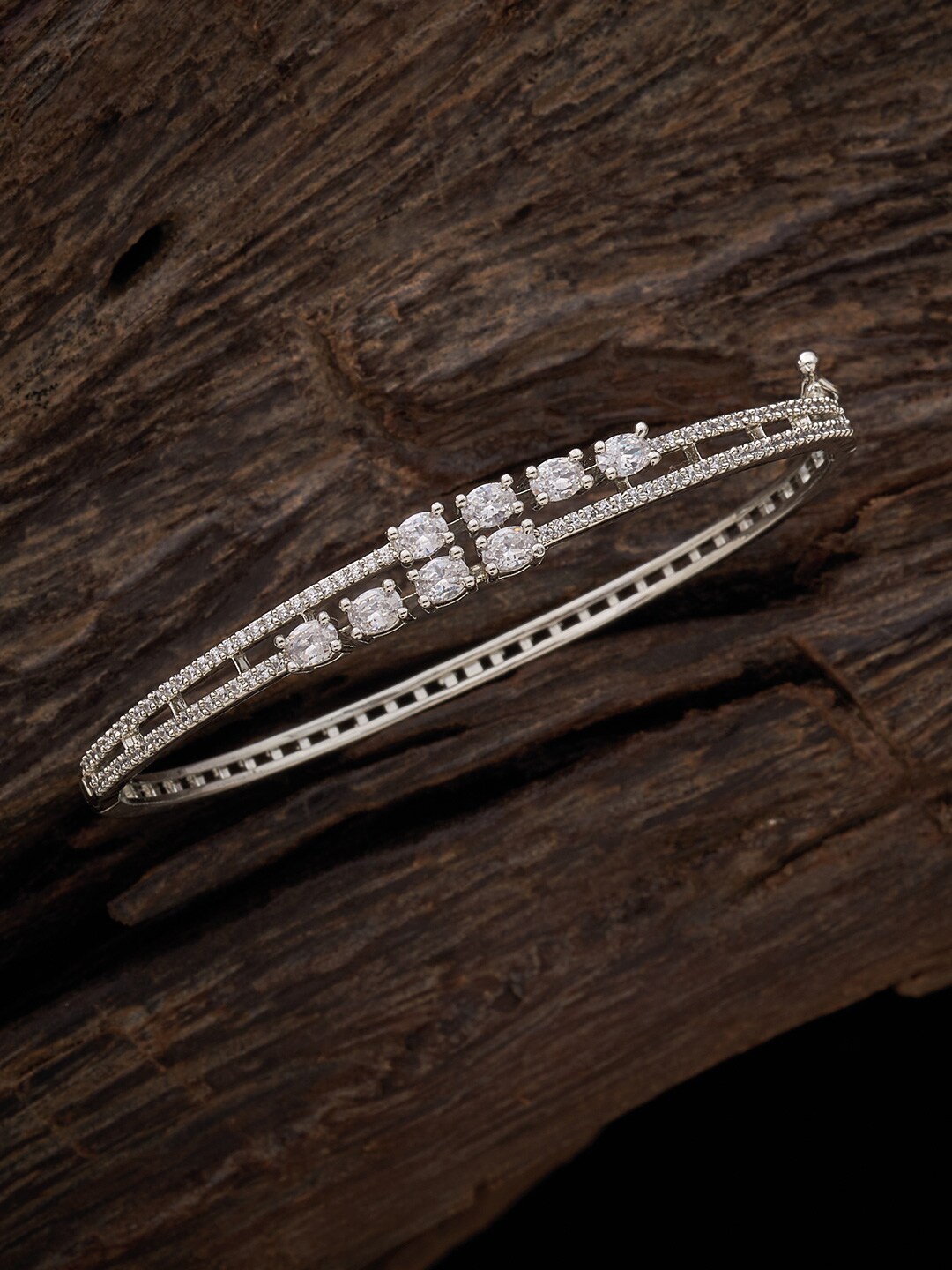 

Kushal's Fashion Jewellery WomenRhodium-Plated Cubic Zirconia Kada Bracelet, Silver