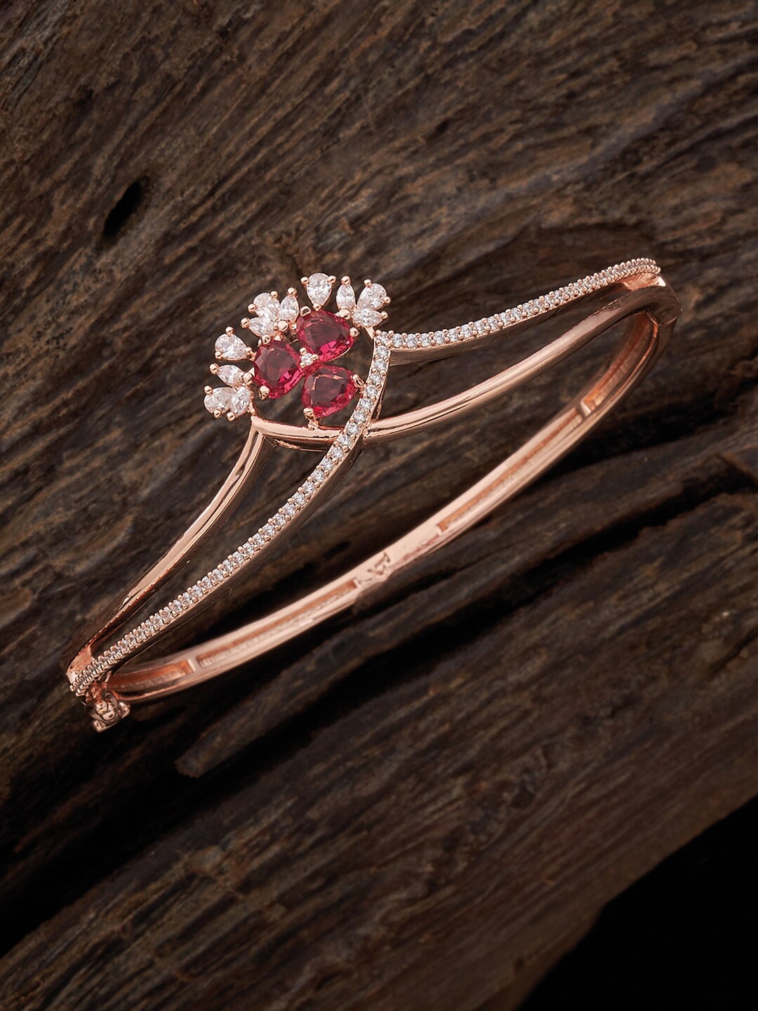 

Kushal's Fashion Jewellery Women Rose Gold-Plated Cubic Zirconia Kada Bracelet