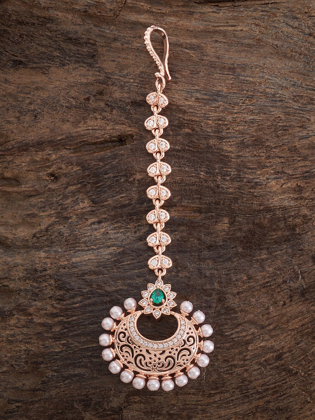 

Kushal's Fashion Jewellery Rose Gold-Plated Stone-Studded & Beaded Maangtikka