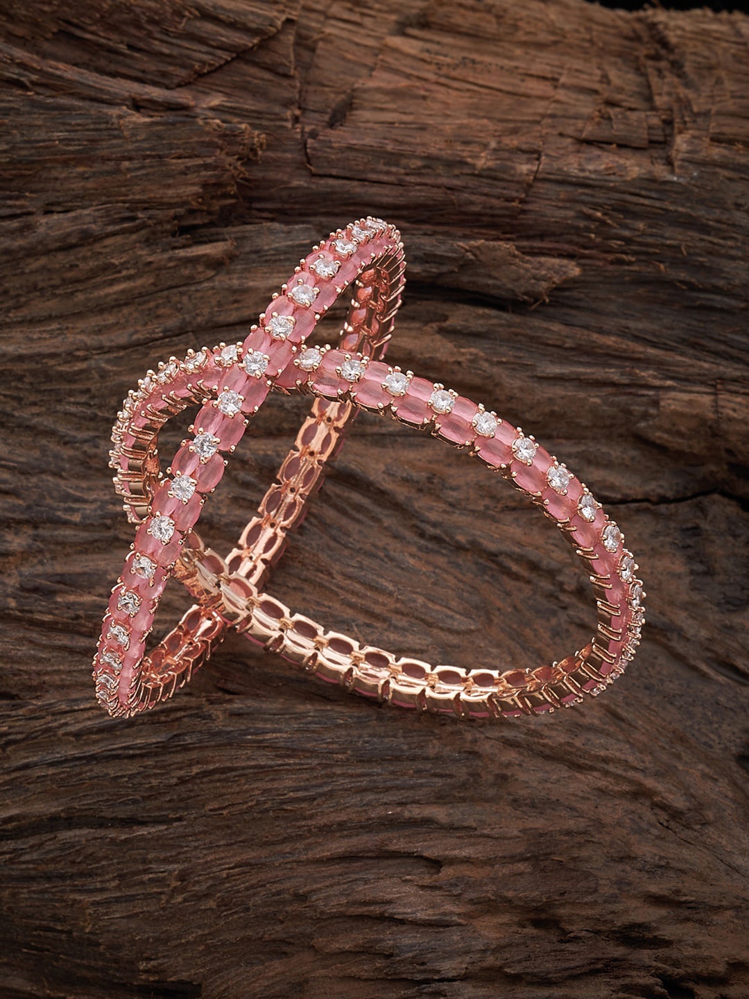 

Kushal's Fashion Jewellery Set of 2 Rose Gold-Plated Cubic Zirconia Bangles