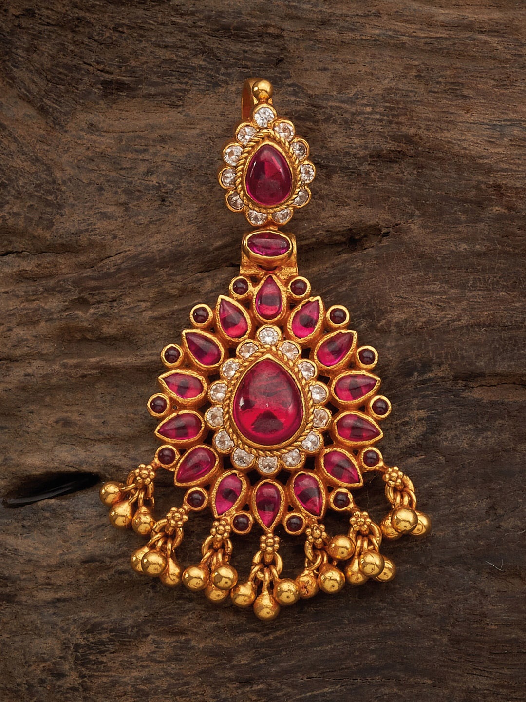 

Kushal's Fashion Jewellery 92.5 Pure Sterling Silver & Stone Studded Temple Pendant, Red