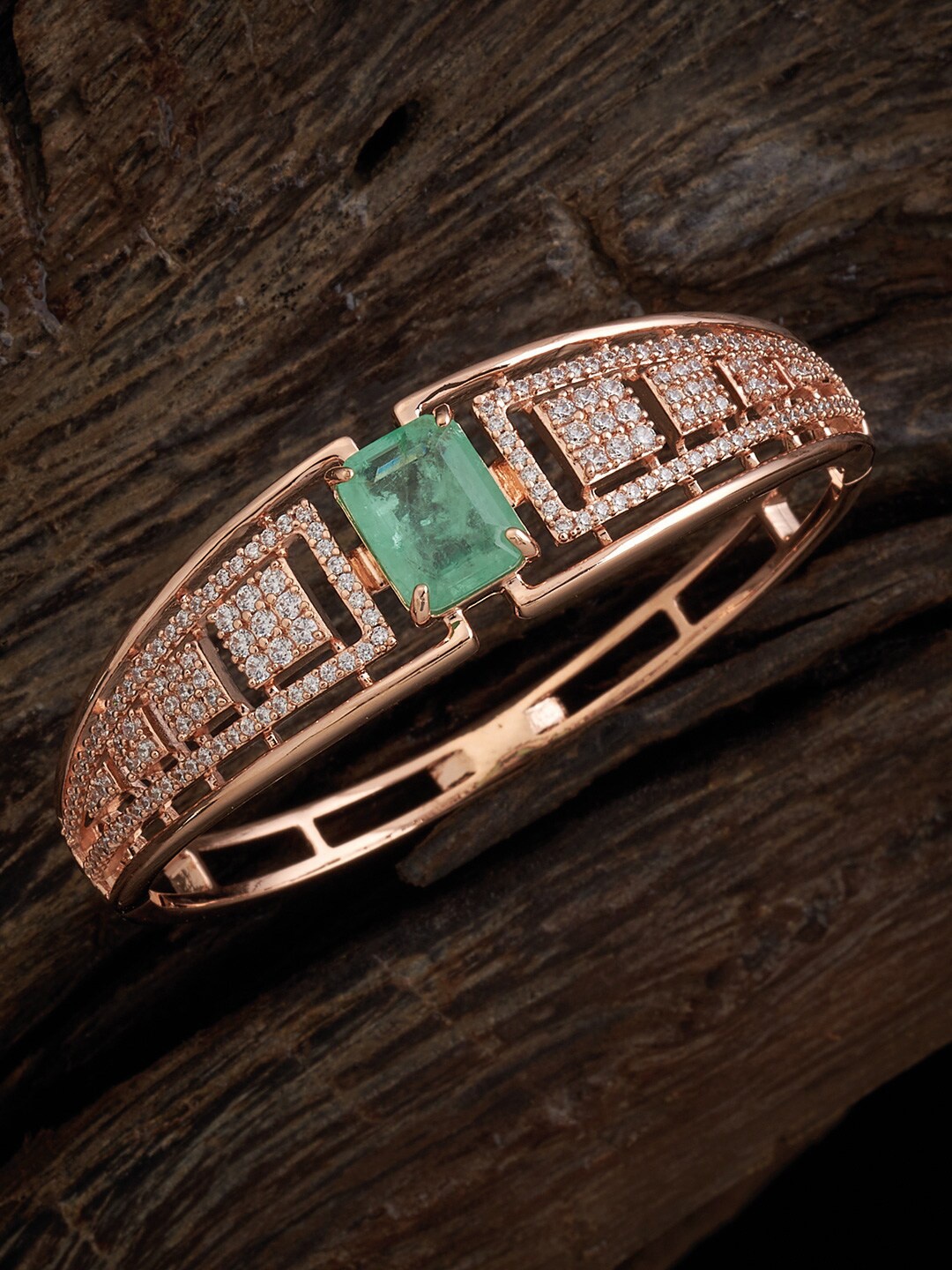 

Kushal's Fashion Jewellery Cubic Zirconia Rose Gold-Plated Kada Bracelet
