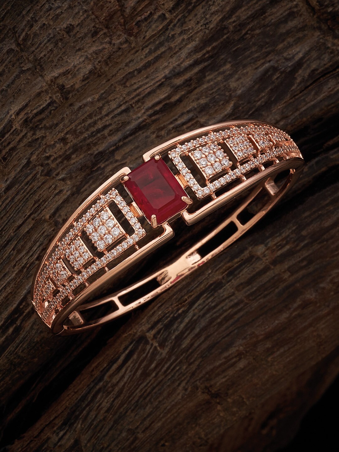 

Kushal's Fashion Jewellery Cubic Zirconia Rose Gold-Plated Kada Bracelet