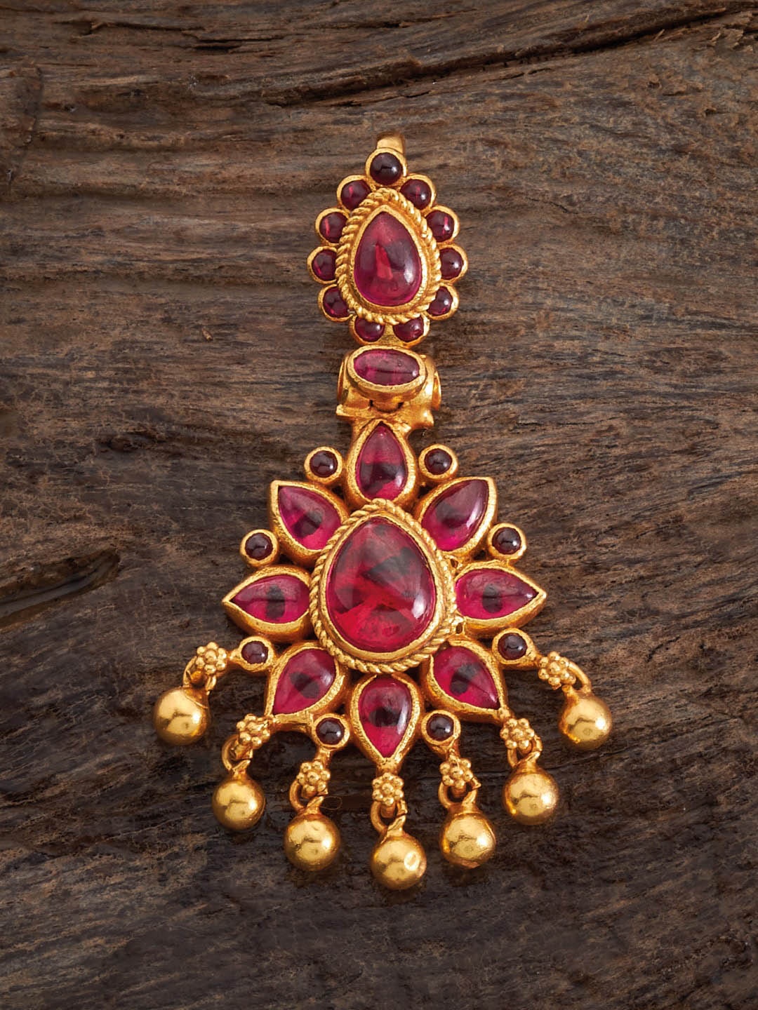 

Kushal's Fashion Jewellery 92.5 Pure Sterling Silver & Stone Studded Temple Pendant, Red