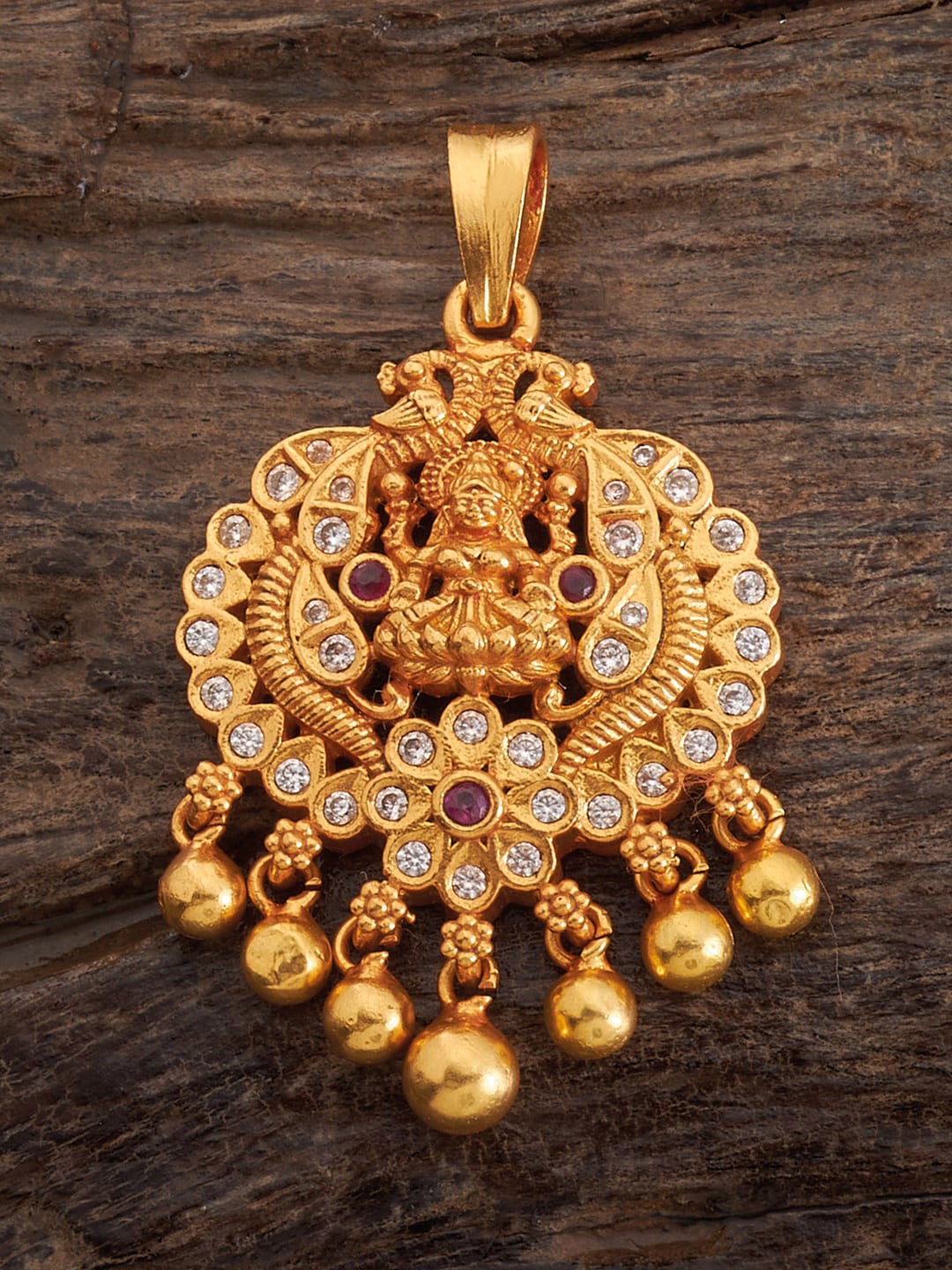 

Kushal's Fashion Jewellery 92.5 Pure Silver Temple Pendant, Red