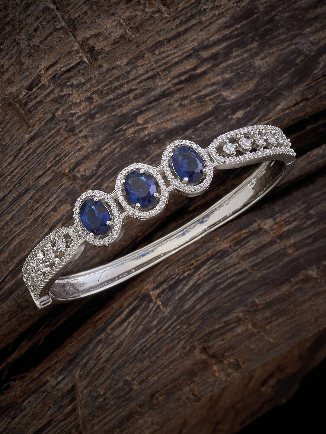 

Kushal's Fashion Jewellery Cubic Zirconia Rhodium-Plated Kada Bracelet, Silver