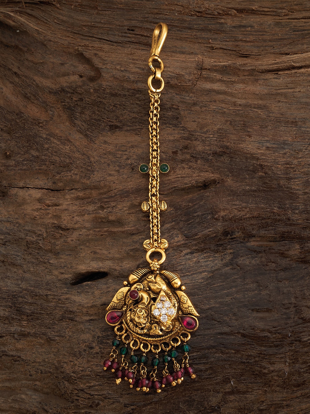 

Kushal's Fashion Jewellery 92.5 Pure Silver Gold-Plated Stone-Studded Temple Maang Tikka