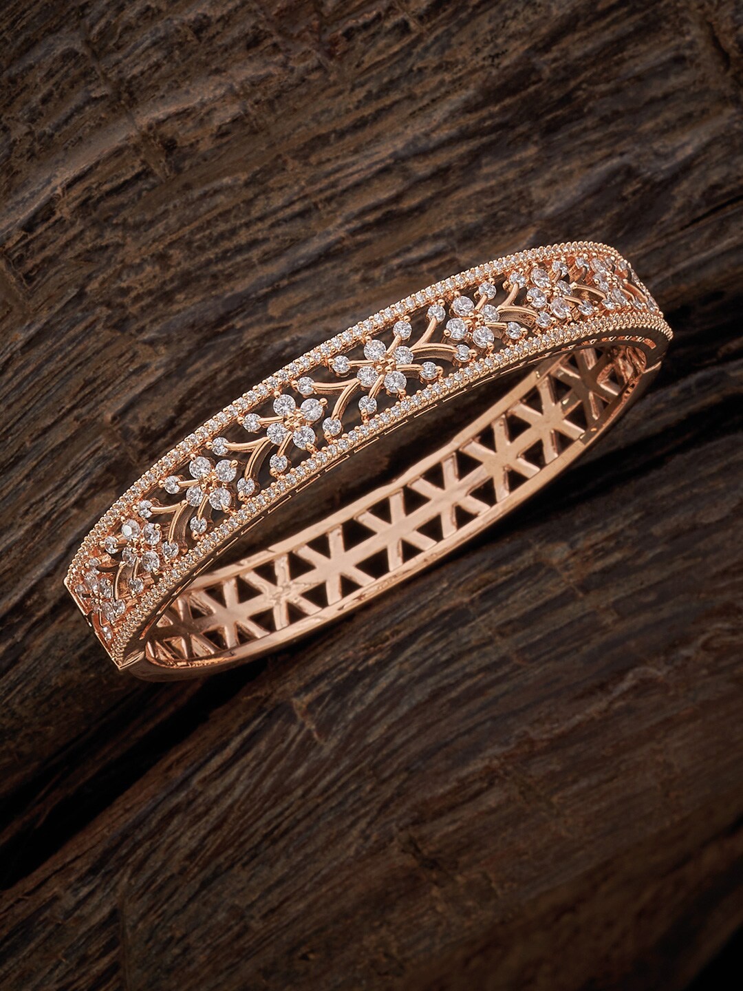 

Kushal's Fashion Jewellery Cubic Zirconia Rose Gold-Plated Bangle-Style Bracelet