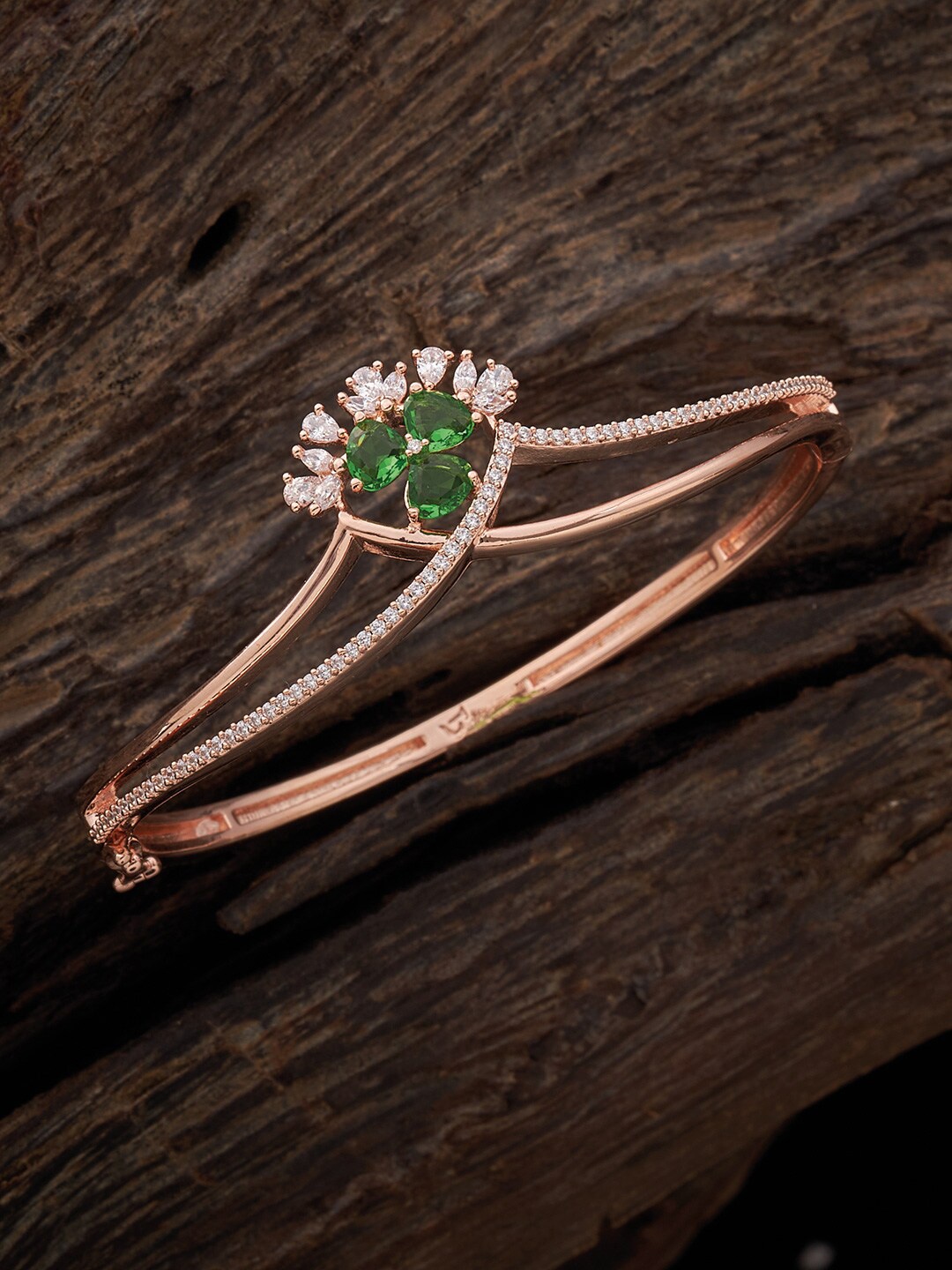 

Kushal's Fashion Jewellery Cubic Zirconia Rose Gold-Plated Kada Bracelet
